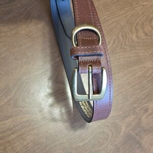 Brown Genuine Leather‎ Women's Belt Size Small 1" Thin Gold Buckle